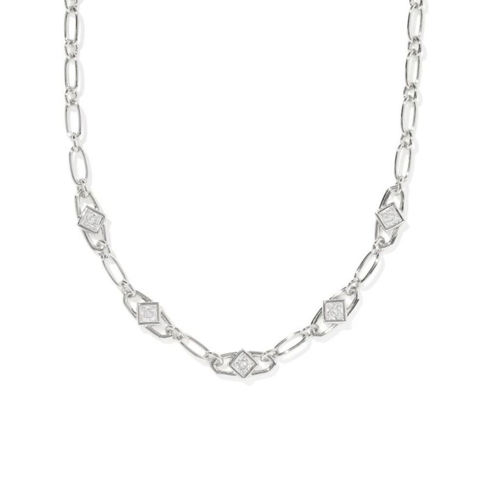 Kendra Scott -  Belle Cubic Zirconia Chain Necklace - Silver/White